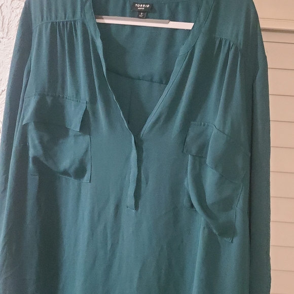 Torrid Botanical Garden Hunter Green Harper 3/4 Sleeve Tunic Top (Size 6) - Picture 15 of 16